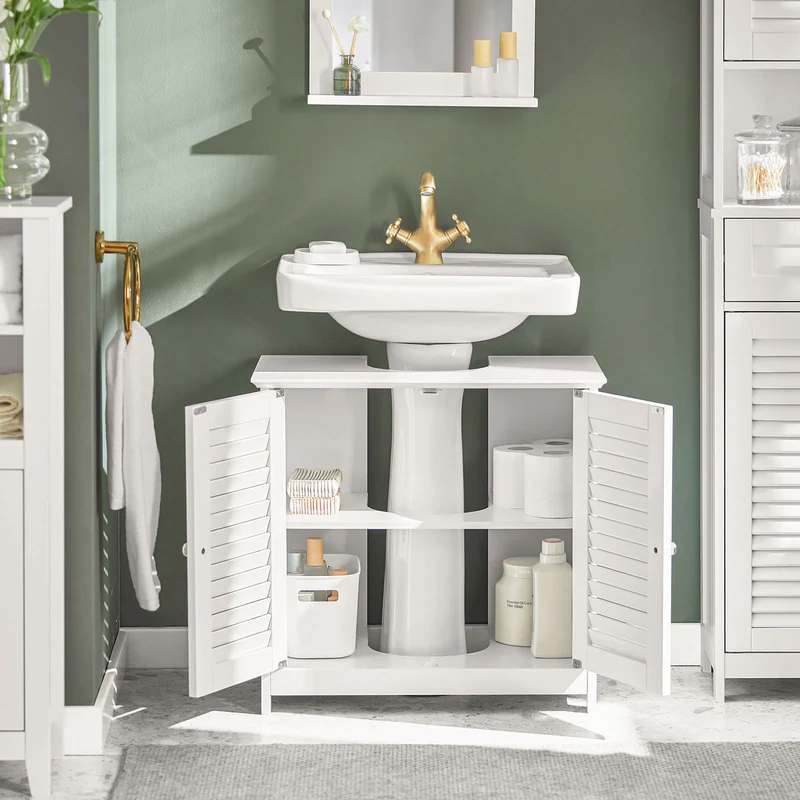 SoBuy FRG237-II-W Armario para Debajo del Lavabo 2 Estante y 2 Puertas Blanco