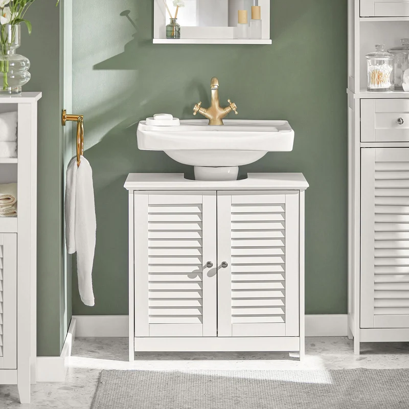 SoBuy FRG237-II-W Armario para Debajo del Lavabo 2 Estante y 2 Puertas Blanco