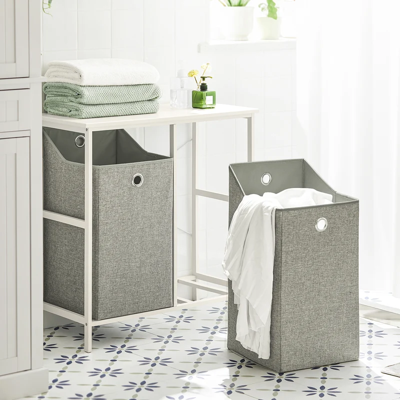 SoBuy BZR57-W Cesto para Ropa Sucia con 2 Compartimientos Gris