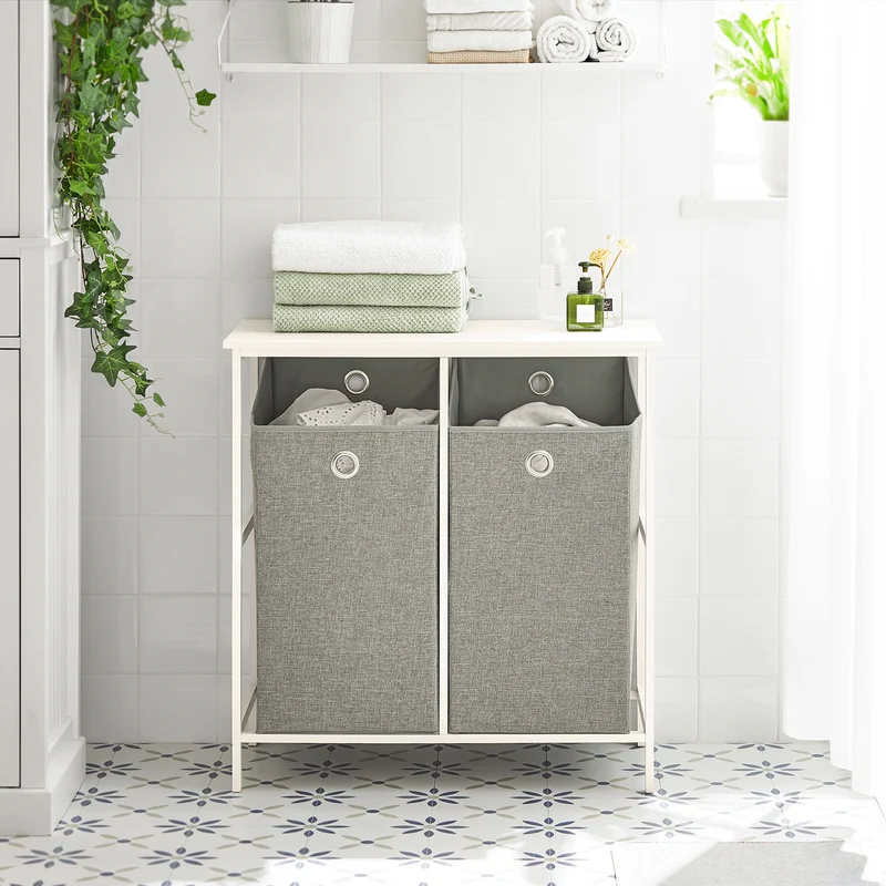 SoBuy BZR57-W Cesto para Ropa Sucia con 2 Compartimientos Gris