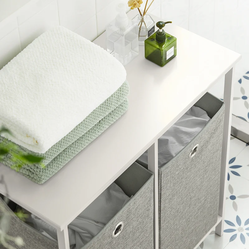 SoBuy BZR57-W Cesto para Ropa Sucia con 2 Compartimientos Gris