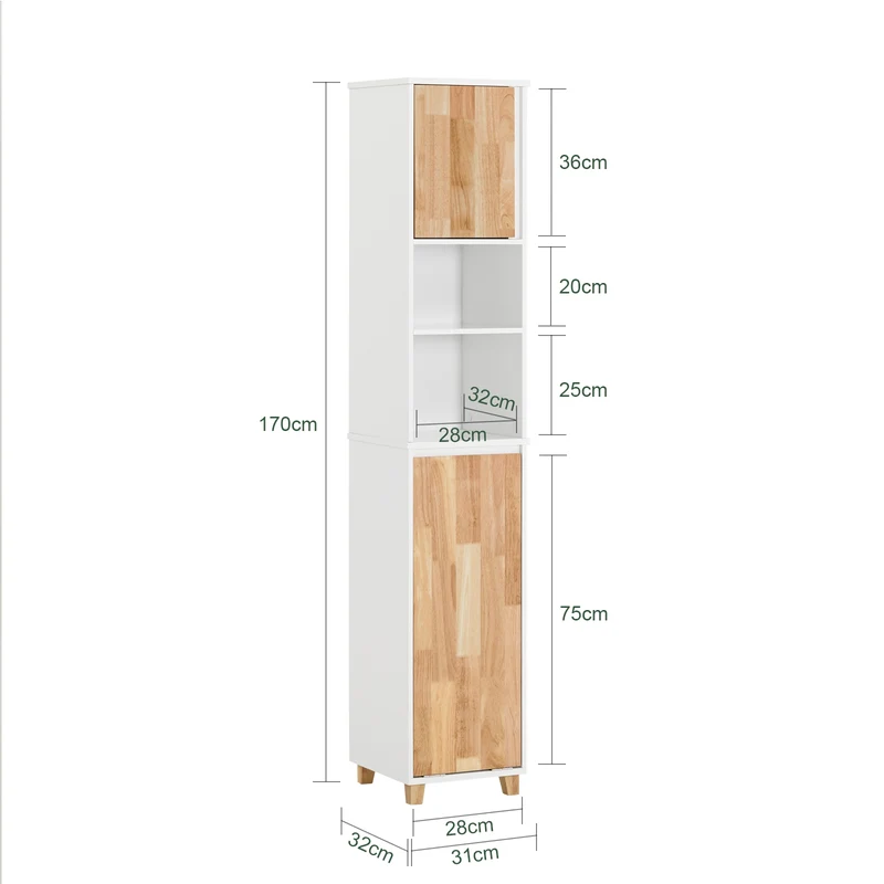 SoBuy BZR74-W Mueble Columna de Baño con 1 Cesto para Ropa Sucia Natural y Blanco