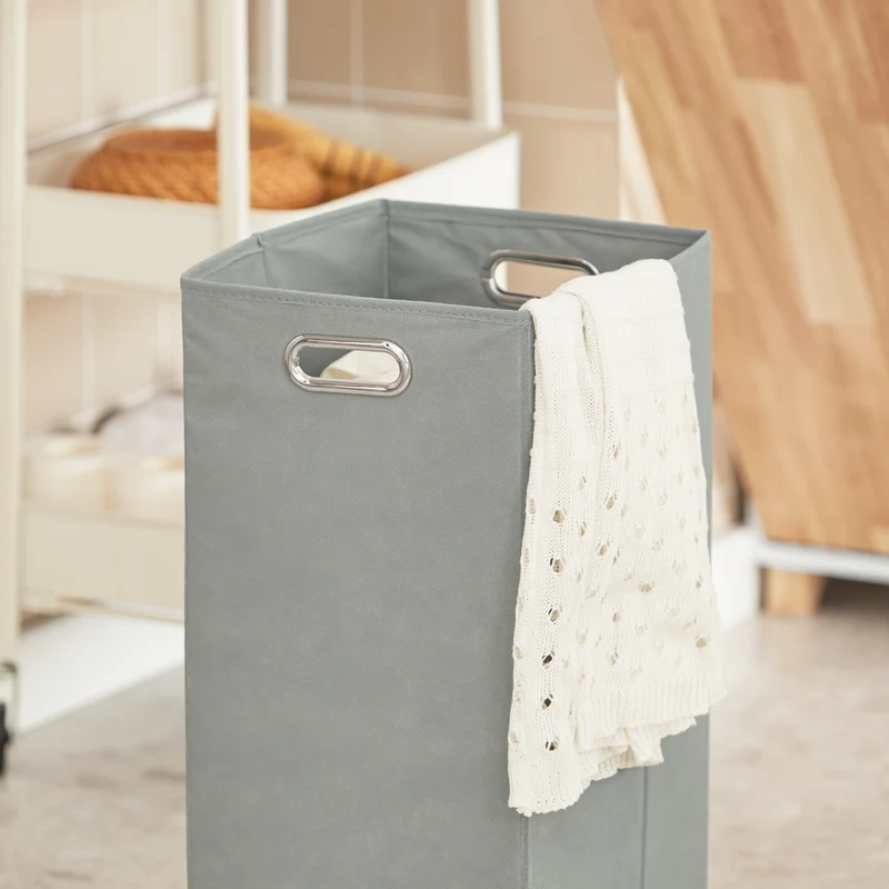 SoBuy BZR74-W Mueble Columna de Baño con 1 Cesto para Ropa Sucia Natural y Blanco