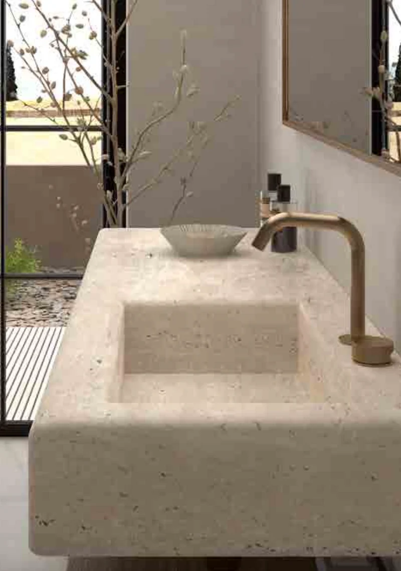 Encimera Mármol con Faldón y Lavabo Integrado Itaca - Maderó Atelier Estilo Moderno