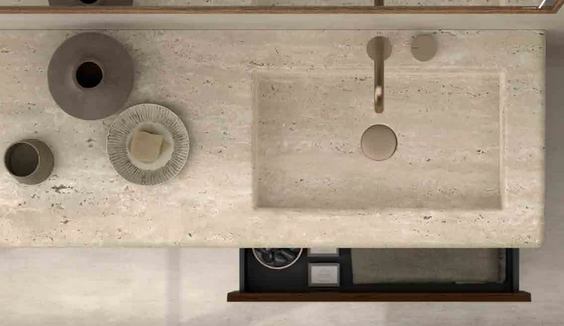 Encimera Mármol con Faldón y Lavabo Integrado Itaca - Maderó Atelier Estilo Moderno