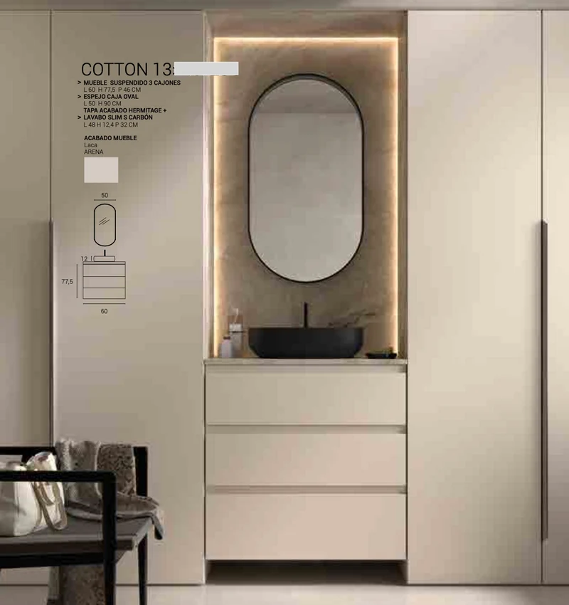 Conjunto Baño Cotton 13 Suspendido 60cm - Maderó Atelier Estilo Moderno