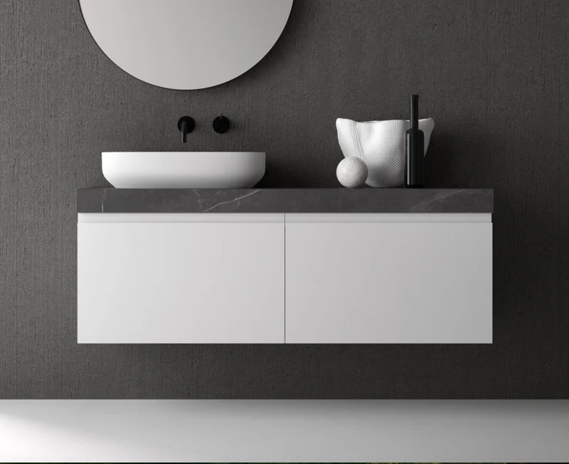 Conjunto Baño Cotton 15 - 2 Muebles + Bancada + Lavabo + Espejo - Fabricación Española | Maderó Atelier
