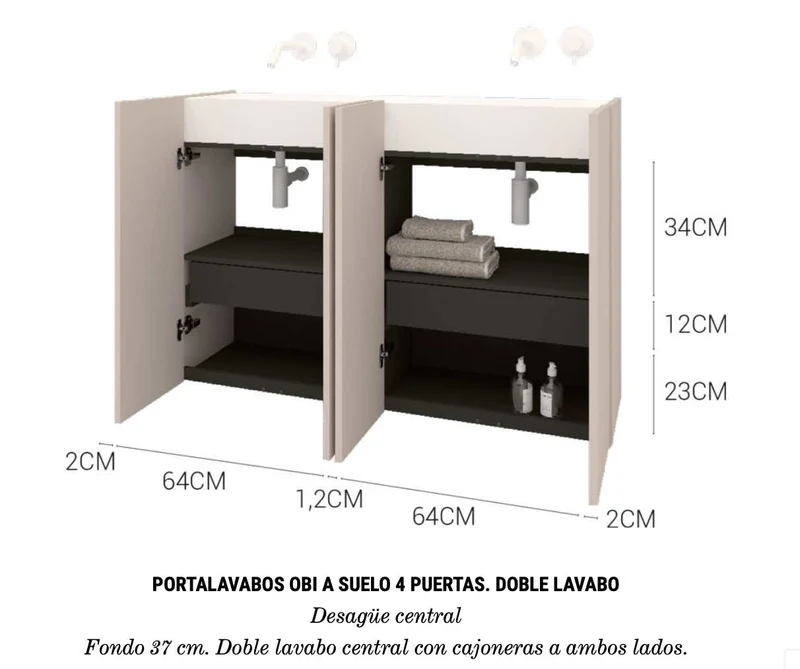 Mueble Portalavabo a Suelo 4 Puertas Obi Doble Salvadesagüe - Maderó Atelier Estilo Moderno