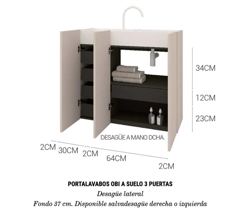 Mueble Portalavabo a Suelo 3 Puertas Obi Salvadesagüe Lateral - Maderó Atelier Estilo Moderno
