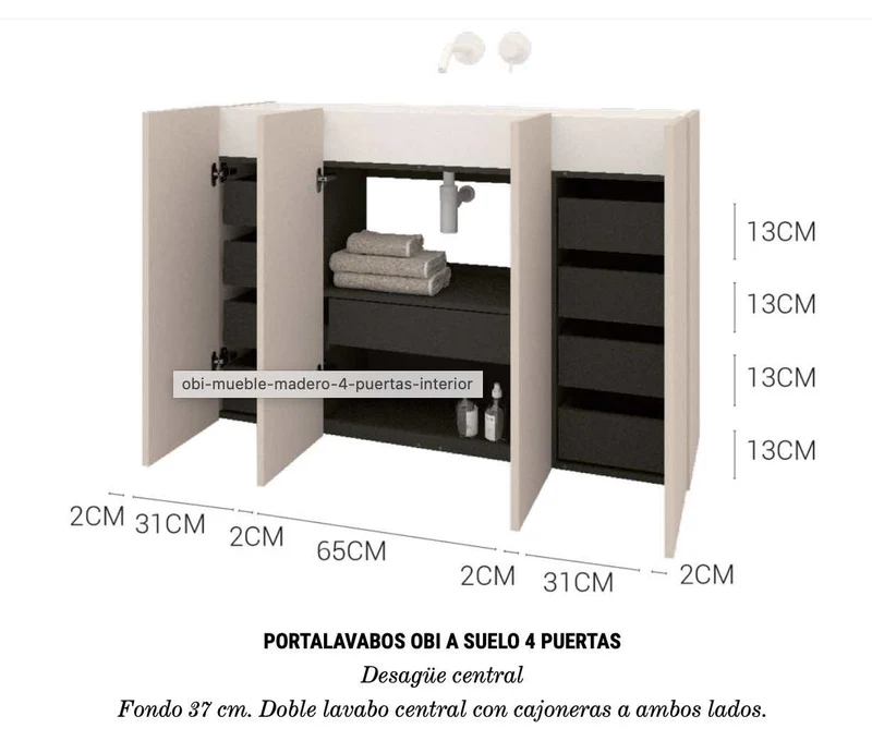 Mueble Portalavabo a Suelo 4 Puertas Obi Salvadesagüe Central - Maderó Atelier Estilo Moderno