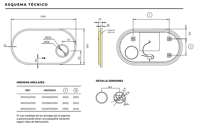 Espejo Baño Elíptico LED Retroiluminado Rimini - Ledimex | Luz Perimetral y Antivaho