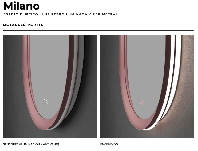Espejo Baño Elíptico LED Retroiluminado Milano - Ledimex | Luz Perimetral y Antivaho