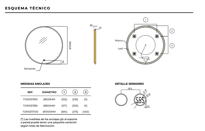 Espejo Baño Redondo LED Retroiluminado Torino - Ledimex | Luz Perimetral y Antivaho