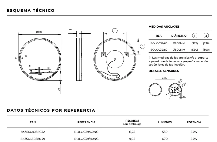 Espejo Baño Redondo LED Marco Iluminado Bolonia - Ledimex | Luz Fría y Antivaho