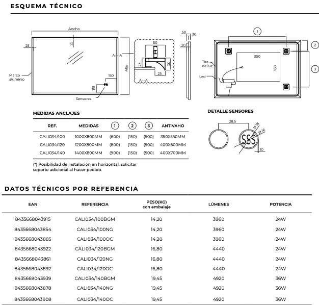 Espejo Baño Cuadrado LED Retroiluminado California - Ledimex | 3 Acabados Premium