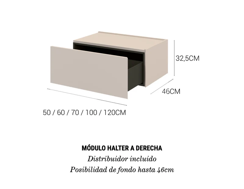 Mueble Halter Módulo Derecha - Suspendido 1 Cajón - Maderó Atelier