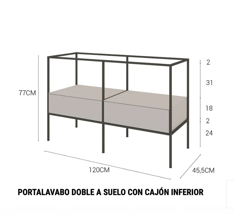 Mueble Tribeca 120cm Doble Cajón Inferior - Estilo Industrial - Maderó Atelier