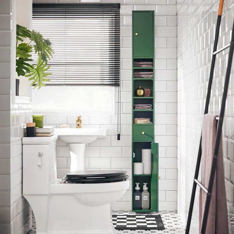 SoBuy BZR34-II-SY Mueble Columna de Baño con 5 Estantes Verde