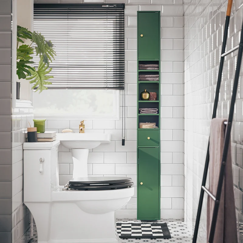 SoBuy BZR34-II-SY Mueble Columna de Baño con 5 Estantes Verde