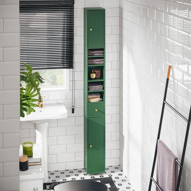 SoBuy BZR34-II-SY Mueble Columna de Baño con 5 Estantes Verde