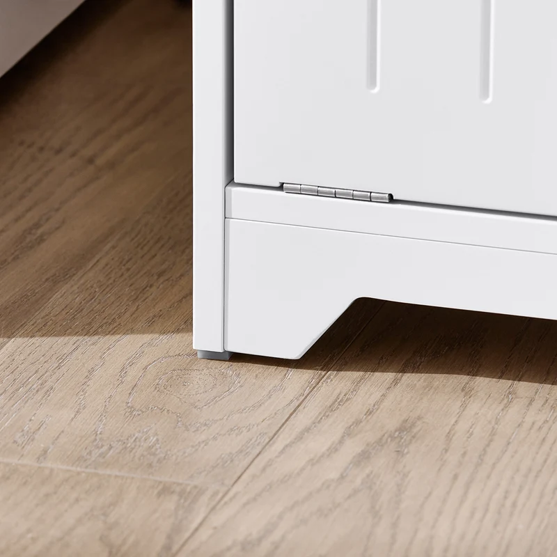 SoBuy BZR150-W Mueble Columna de Baño con 2 cesto de ropa y 1 Compartimento Blanco