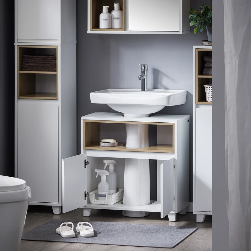 SoBuy BZR148-W Mueble para Debajo del Lavabo con 2 Puertas y 1 Estante