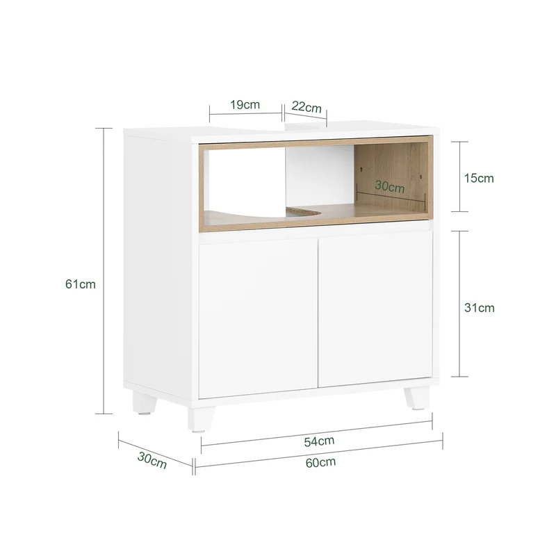 SoBuy BZR148-W Mueble para Debajo del Lavabo con 2 Puertas y 1 Estante