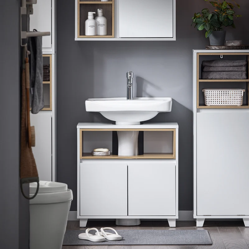 SoBuy BZR148-W Mueble para Debajo del Lavabo con 2 Puertas y 1 Estante