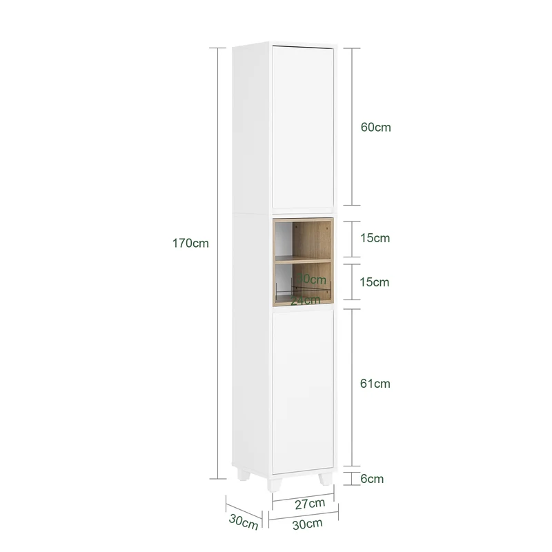 SoBuy BZR147-W Armario alto para Baño con 2 Compartimentos 2 puertas Blanco