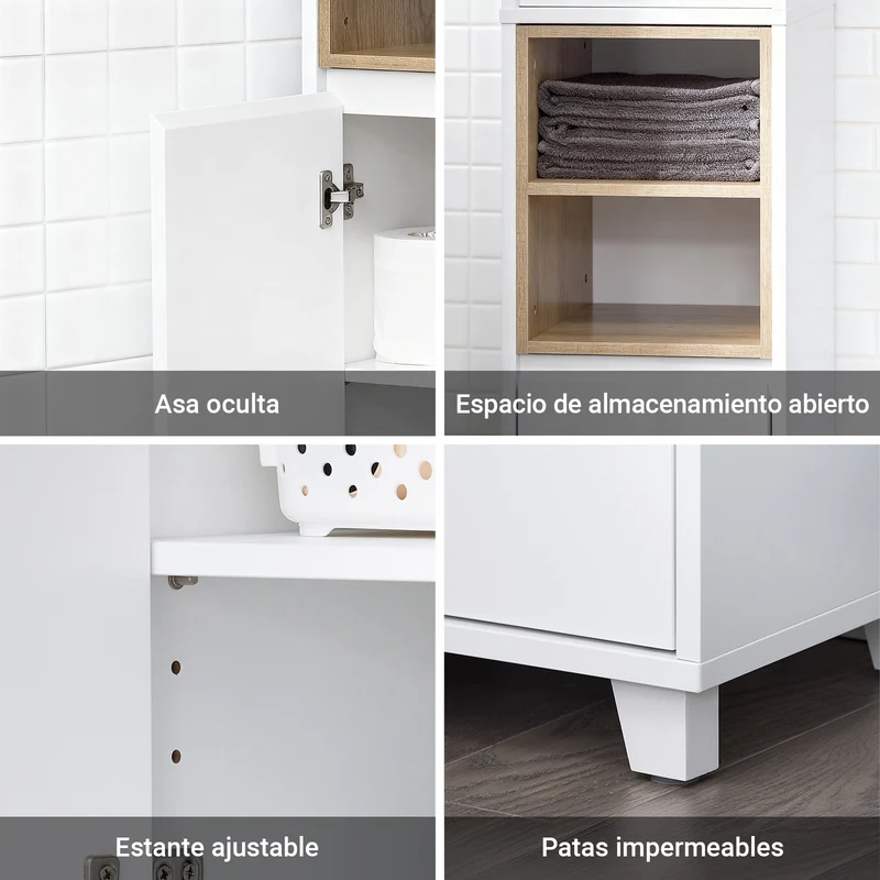 SoBuy BZR147-W Armario alto para Baño con 2 Compartimentos 2 puertas Blanco
