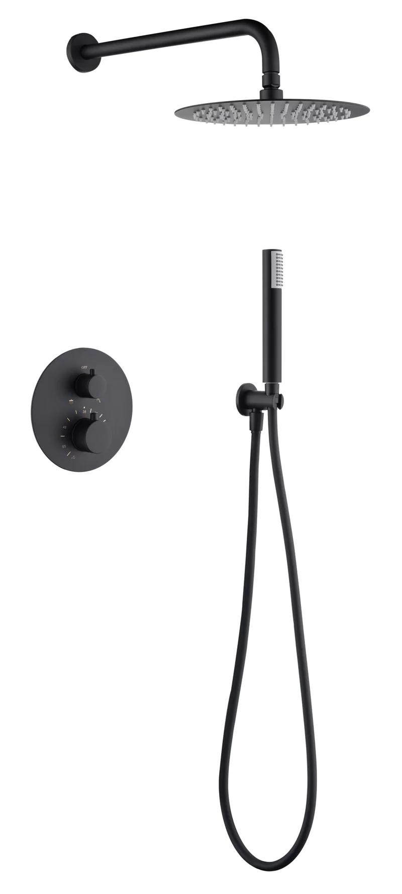 Conjunto Ducha Empotrado Termostático Monza Negro Mate - Imex | Control Preciso