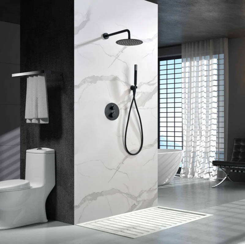 Conjunto Ducha Empotrado Termostático Monza Negro Mate - Imex | Control Preciso