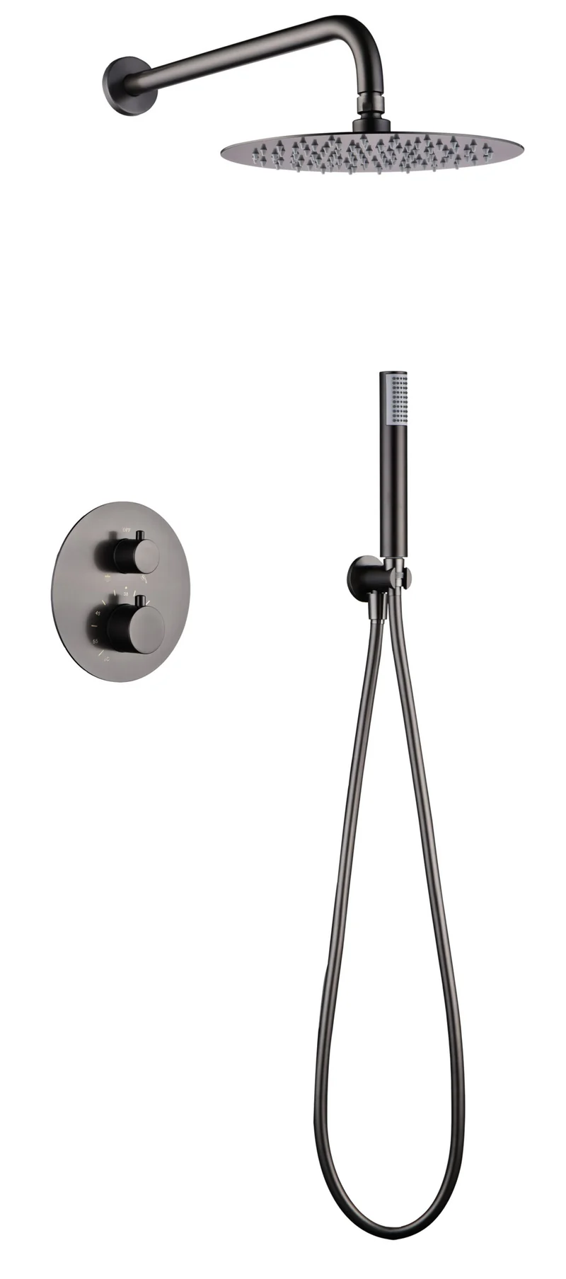 Conjunto Ducha Empotrado Termostático Monza Black Gun Metal - Imex | Control Preciso