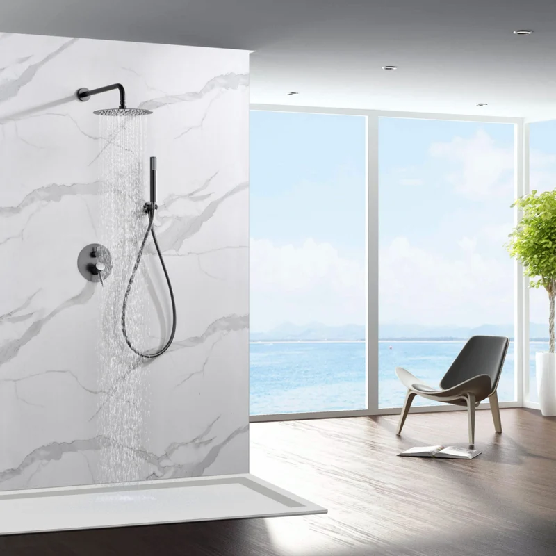 Conjunto Ducha Empotrado Termostático Monza Black Gun Metal - Imex | Control Preciso