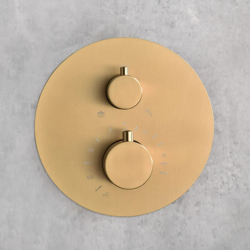 Conjunto Ducha Empotrado Termostático Monza Oro Cepillado - Imex | Control Preciso
