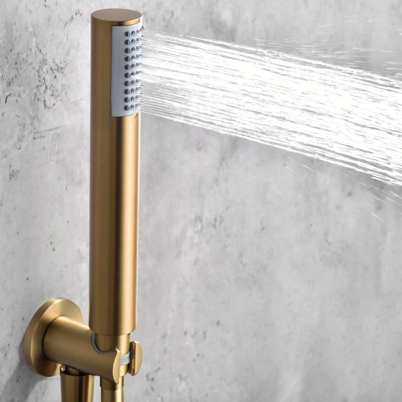 Conjunto Ducha Empotrado Termostático Monza Oro Cepillado - Imex | Control Preciso