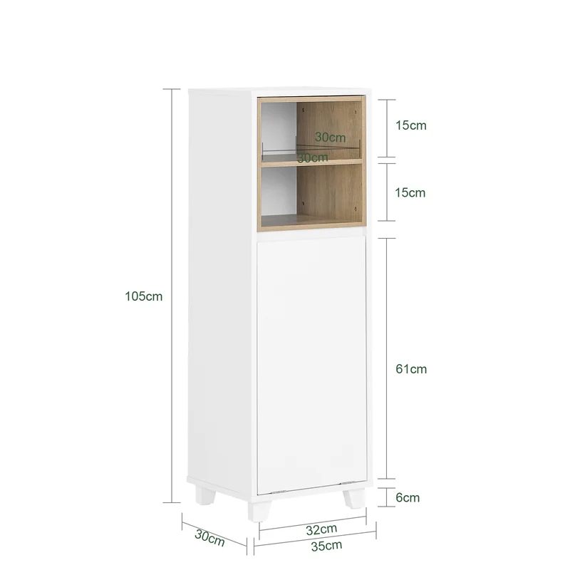 SoBuy BZR146-W Armario de Suelo para Baño con 2 estantes y 1 Cesto para Ropa Sucia Blanco
