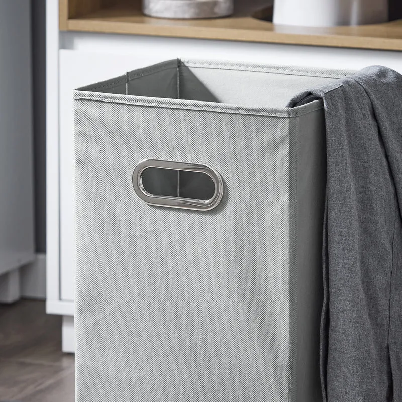 SoBuy BZR146-W Armario de Suelo para Baño con 2 estantes y 1 Cesto para Ropa Sucia Blanco