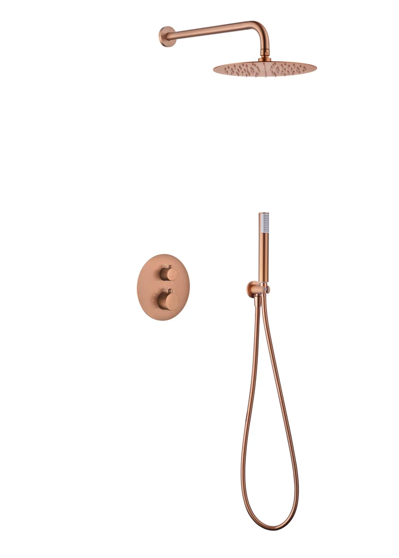 Conjunto Ducha Empotrado Termostático Monza Oro Rosa Cepillado - Imex | Control Preciso