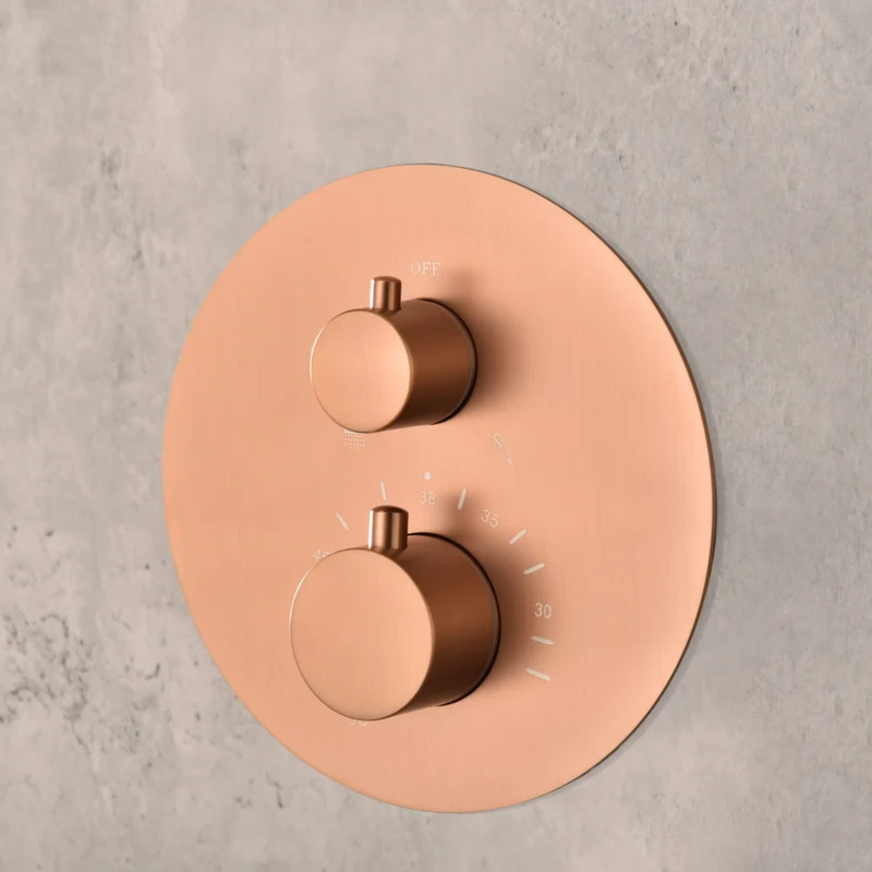 Conjunto Ducha Empotrado Termostático Monza Oro Rosa Cepillado - Imex | Control Preciso