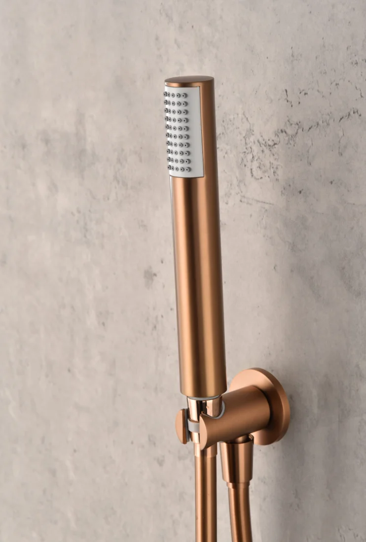 Conjunto Ducha Empotrado Termostático Monza Oro Rosa Cepillado - Imex | Control Preciso