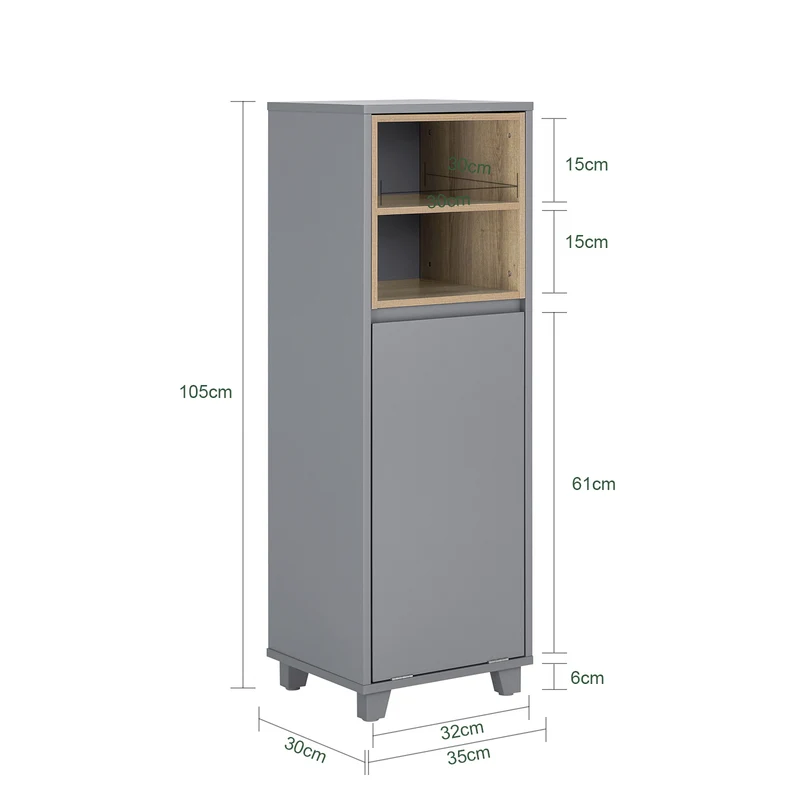 SoBuy BZR146-DG Armario de Suelo para Baño con 2estante y 1 Cesto para Ropa Sucia