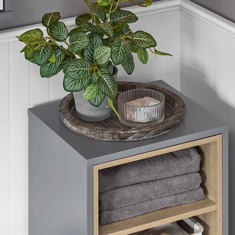 SoBuy BZR146-DG Armario de Suelo para Baño con 2estante y 1 Cesto para Ropa Sucia