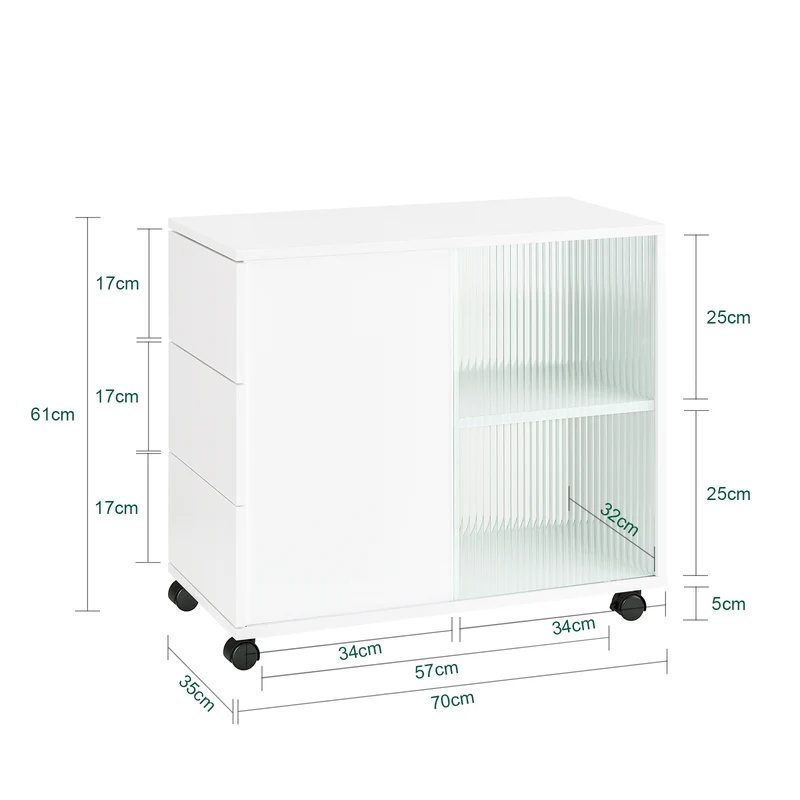 SoBuy FBT141-W Mesa Auxiliar Mesa de Centro con 2 Puertas y 3 Cajones Blanco