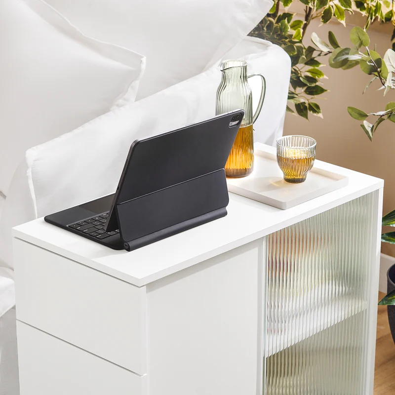 SoBuy FBT141-W Mesa Auxiliar Mesa de Centro con 2 Puertas y 3 Cajones Blanco