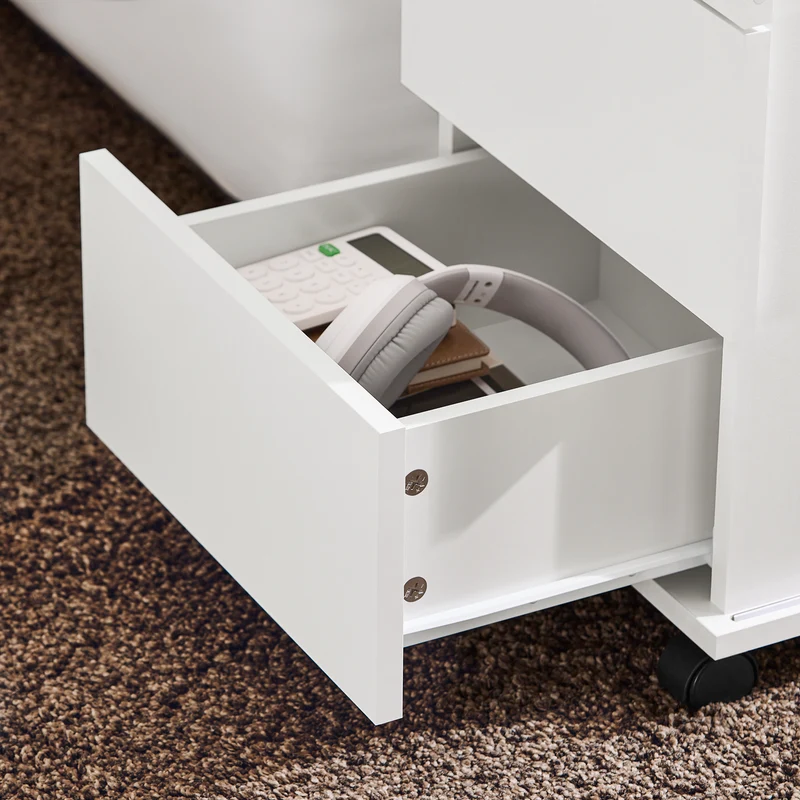 SoBuy FBT141-W Mesa Auxiliar Mesa de Centro con 2 Puertas y 3 Cajones Blanco