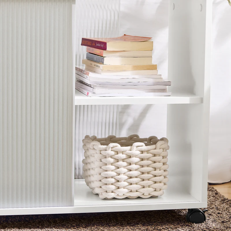 SoBuy FBT141-W Mesa Auxiliar Mesa de Centro con 2 Puertas y 3 Cajones Blanco