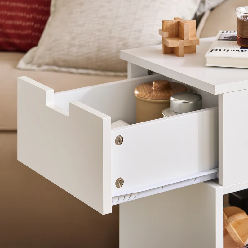SoBuy FBT134-W Mesa Auxiliar con 1 Cajón y 2 Compartimentos 70 x 30 x 61 cm