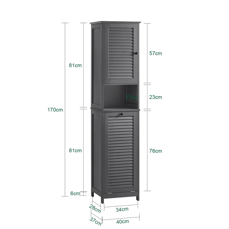 SoBuy BZR124-DG Mueble Columna de Baño con 1 Cesto para Ropa Sucia Gris Oscuro