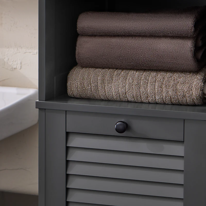 SoBuy BZR124-DG Mueble Columna de Baño con 1 Cesto para Ropa Sucia Gris Oscuro